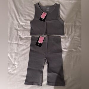 PrettyLittleThing Gray Ribbed Crop Top and Biker Shorts